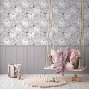 Fototapete Kinderzimmer 770761 Grau Rosa Muster Motive Lilly & Luis Einhorn A...