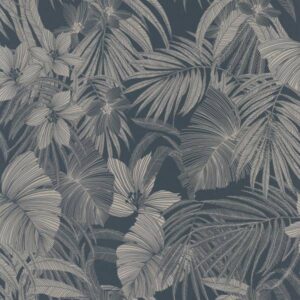 Grandeco | Nomad | A51301 | Vliestapete | Blätter | 10.05 x 0.53 m | Grau