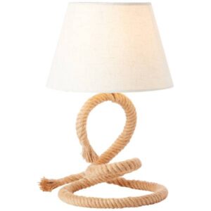 Tischleuchte 40 x 25 cm Braun Textil Tischlampe Kegel Natürlich Landhaus Harm...