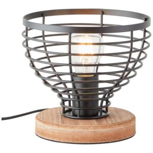 Tischleuchte 18.5 x 20 cm Braun Holz Tischlampe Rund Vintage Industrial Harmo...